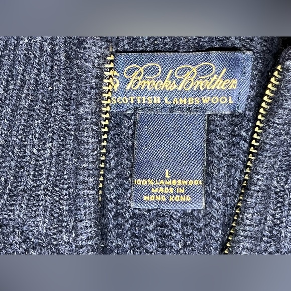 Brooks Brothers Navy 1/4 zip Lambswool Sweater Large - Picture 3 of 6